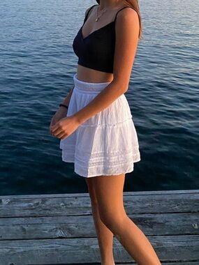 Hollister White Tiered Eyelet Skater Skirt